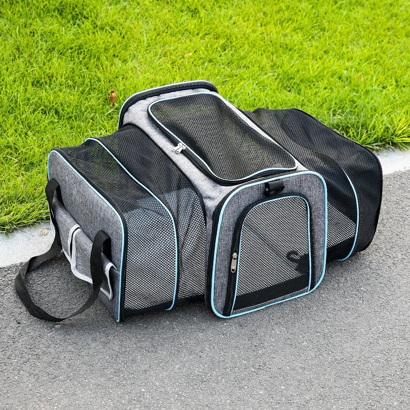 Belro foldable pet carrier bag designed for automotive travel, featuring breathable mesh sides and secure zipper closure.