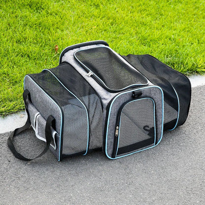 Belro foldable pet carrier bag designed for automotive travel, featuring breathable mesh sides and secure zipper closure.