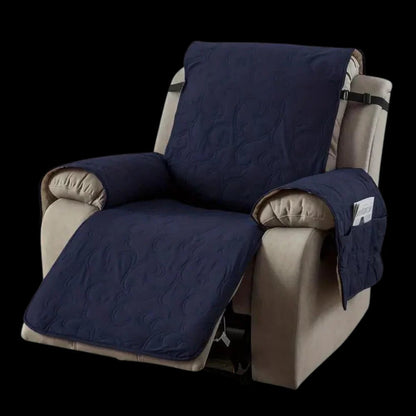Belro waterproof recliner slipcover in neutral fabric, protecting and enhancing a home recliner seat in a cozy living room setting