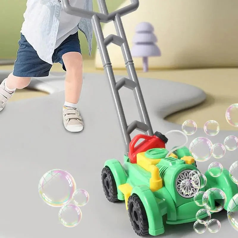 Belro Bubble Lawn Mower toy for outdoor play, featuring colorful plastic design and realistic mower details.