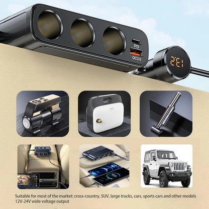 Belro 7-in-1 car cigarette lighter adapter with multiple charging ports for electronics and vehicle power accessories.