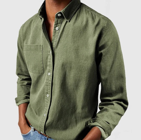 Belro cotton shirt in classic style, featuring a button-up design and long sleeves, displayed on a hanger.