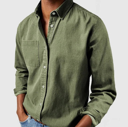 Belro cotton shirt in classic style, featuring a button-up design and long sleeves, displayed on a hanger.