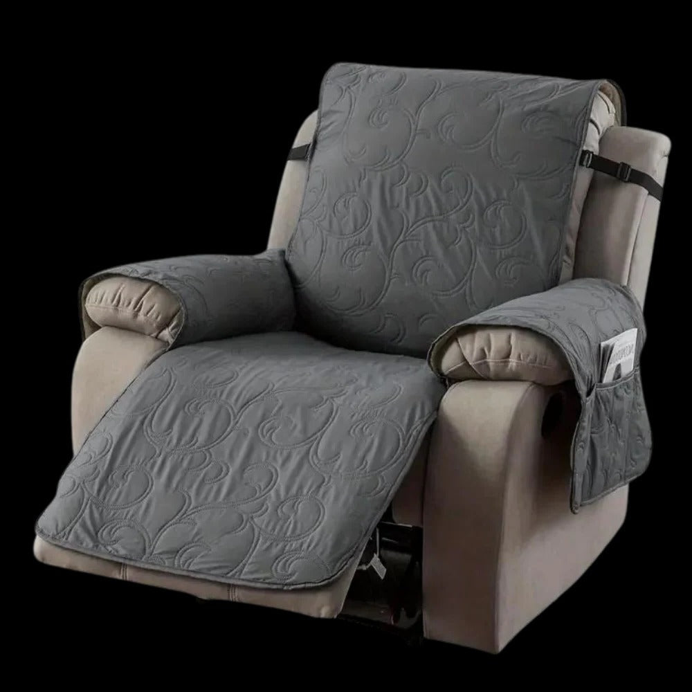 Belro waterproof recliner slipcover in neutral fabric, designed to protect and enhance a home recliner chair.