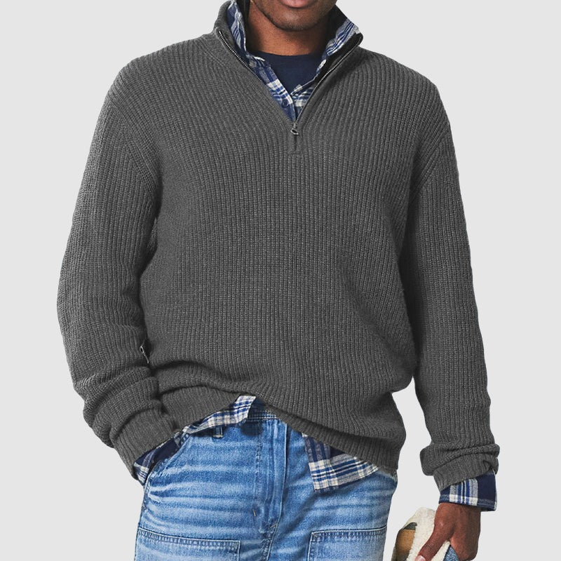 Belro business casual pullover with zipper, automotive-themed apparel, shown in a stylish, fitted design.