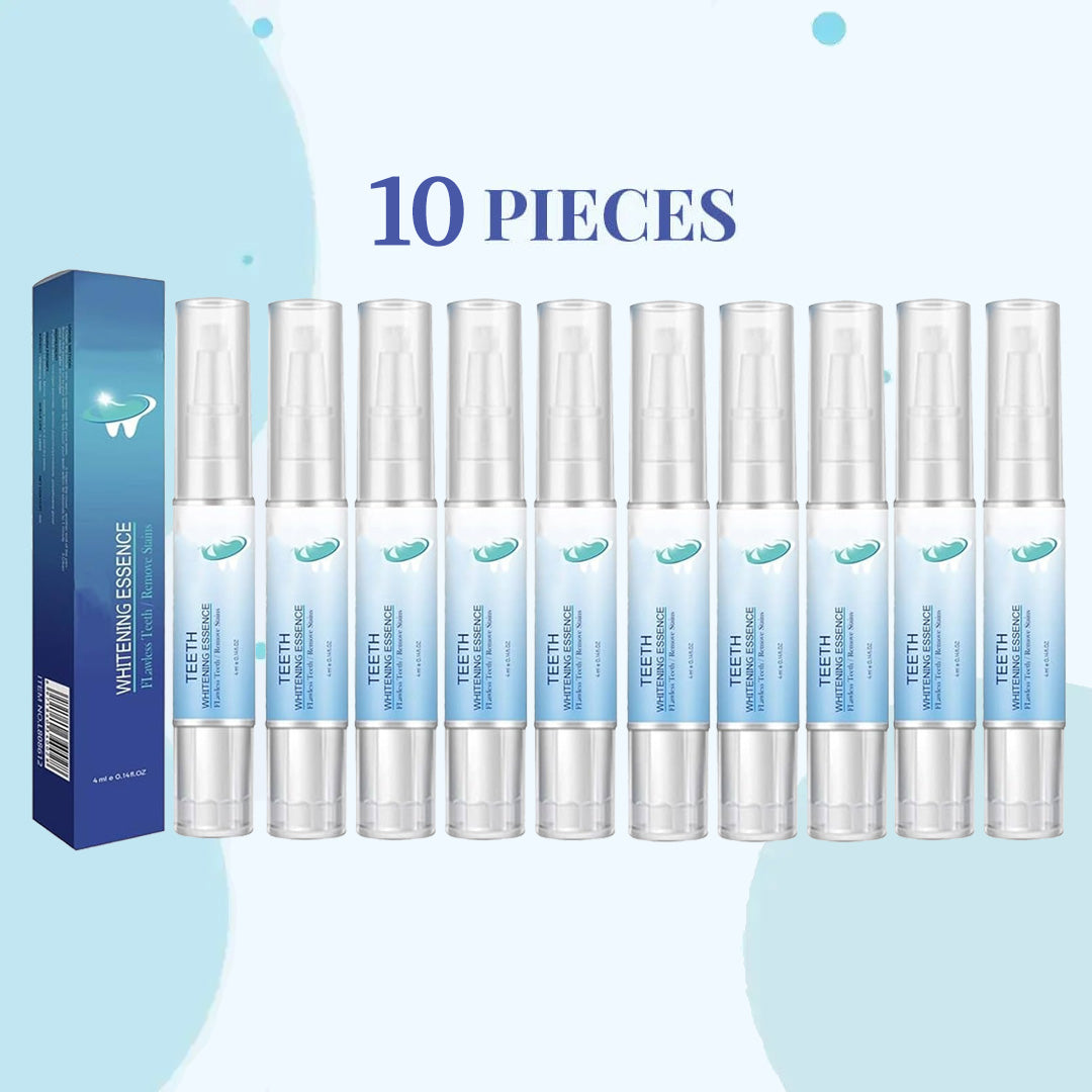Belro Teeth Whitening Essence Pen showing a sleek white pen with a clear cap, designed for easy application of oral care whitening gel.