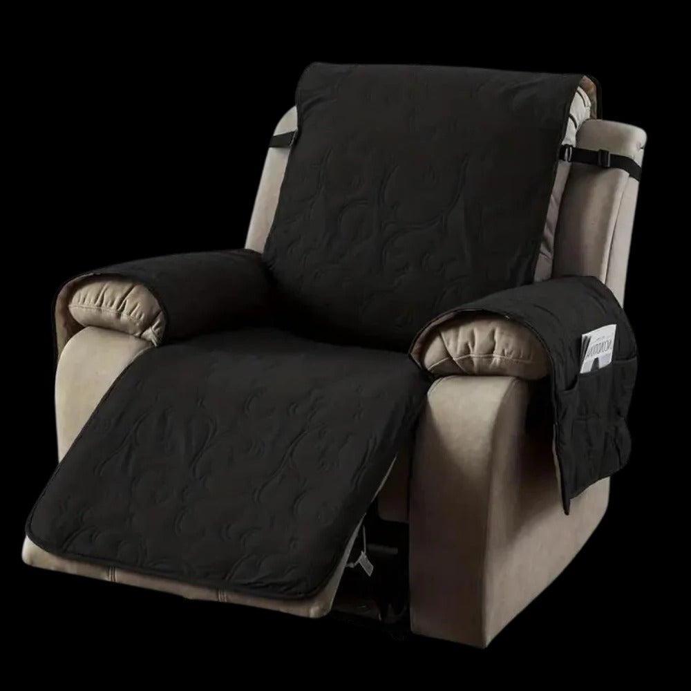 Belro waterproof recliner slipcover in neutral fabric, designed to protect and decorate a home recliner chair.