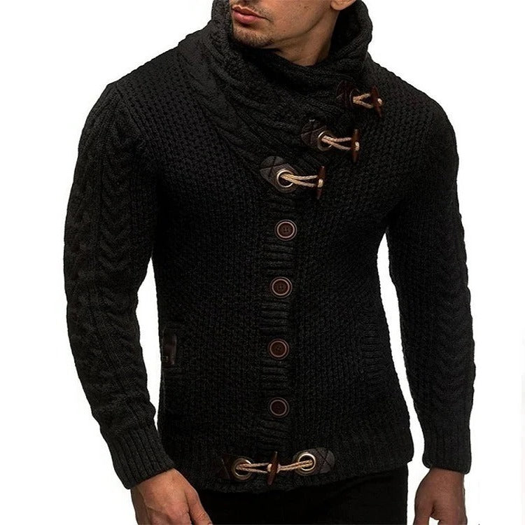 Belro knitted automotive sweater with toggle closure, featuring a cozy knit pattern and stylish toggle buttons.