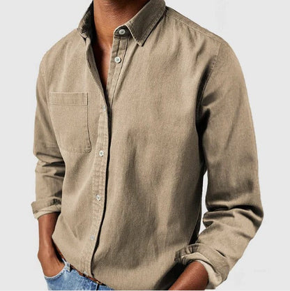 Belro cotton shirt featuring a classic button-up design with long sleeves and a collar, displayed on a hanger.