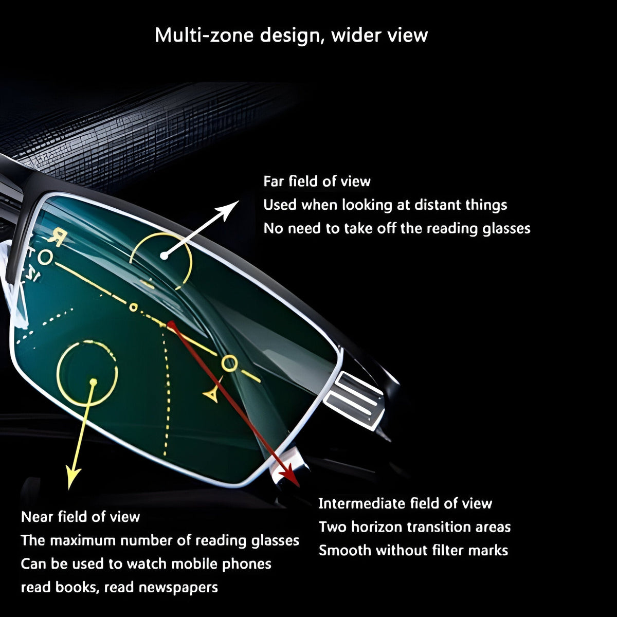 Belro progressive multifunction glasses with built-in camera lens, designed for versatile photography and augmented reality use.