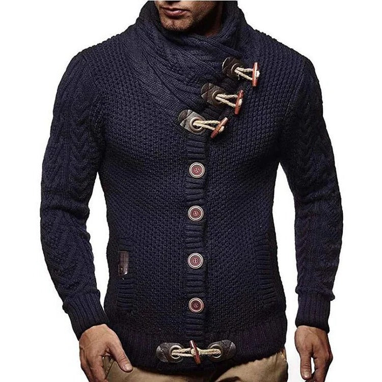 Belro knitted automotive sweater with toggle closure, featuring a cozy, textured knit fabric and stylish toggle buttons.