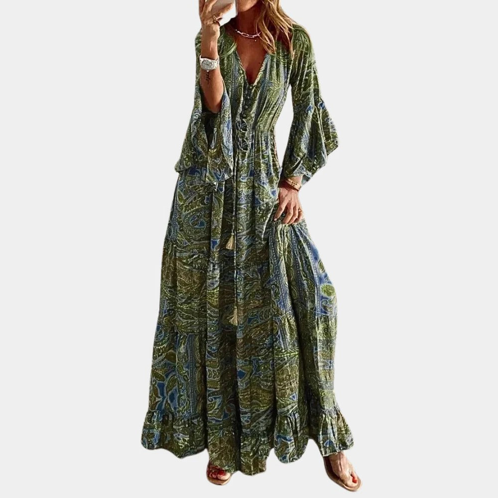 Bohemian long dress for women by Belro featuring flowing fabric and intricate patterns, perfect for casual or boho-chic styles.