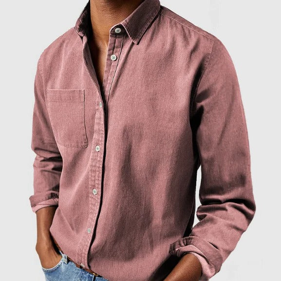 Belro cotton shirt, casual men's clothing with a classic button-down design, light fabric, and neutral color.