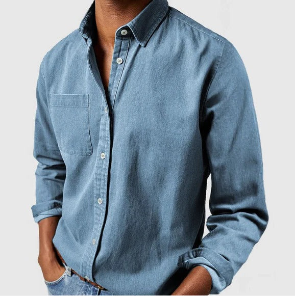 Belro cotton shirt, casual men's clothing, lightweight white long-sleeve shirt with button closure and collar.