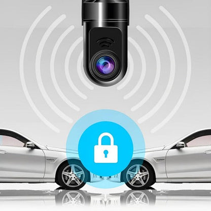 Belro car dashcam with surveillance camera mounted inside vehicle, capturing front road and interior footage for security and recording.