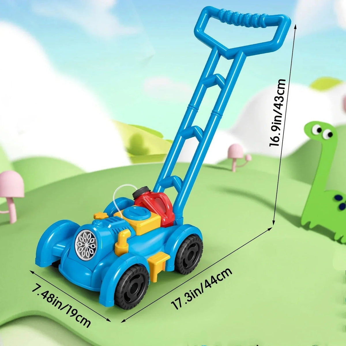 Belro Bubble Lawn Mower Toy for kids, outdoor toy with colorful plastic design and realistic mower features.