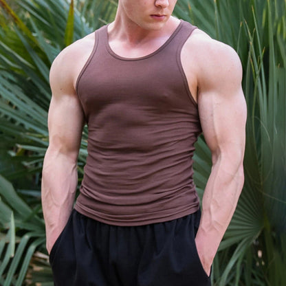 Belro men's sleeveless tee shirt, casual sleeveless men's top made of soft fabric, displayed on a hanger.