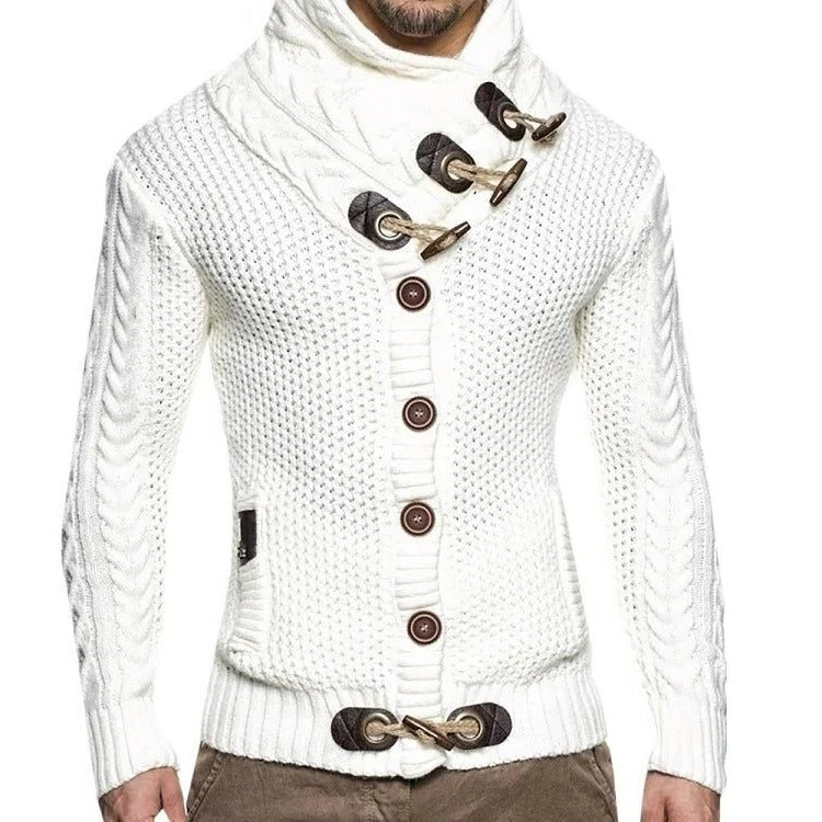 Belro knitted automotive sweater with toggle closure, featuring a cozy knit design and front toggle buttons.