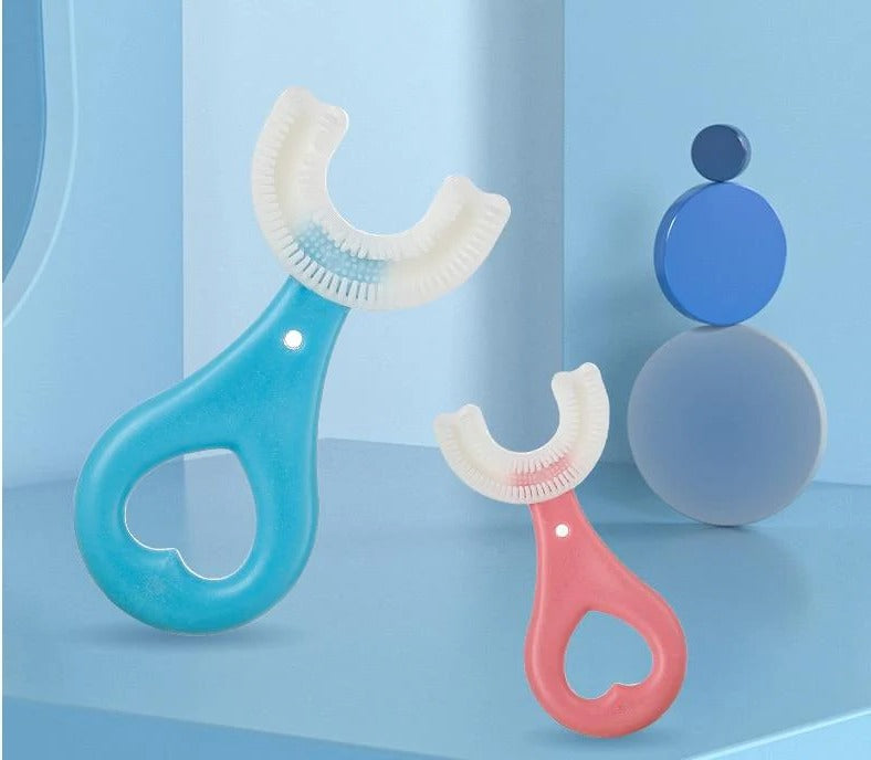Belro toddler's U-shape toothbrush with colorful handle designed for gentle oral care for young children.
