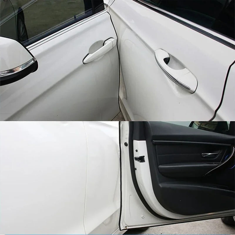 Belro Car Door Edge Scratch Protector Strip attached to vehicle door edge for preventing scratches and damage.