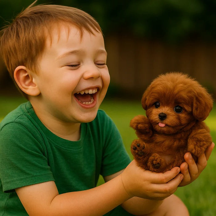 Belro Robot Puppy interactive toy for kids, realistic puppy figure with movable parts and lifelike features in a playful pose.