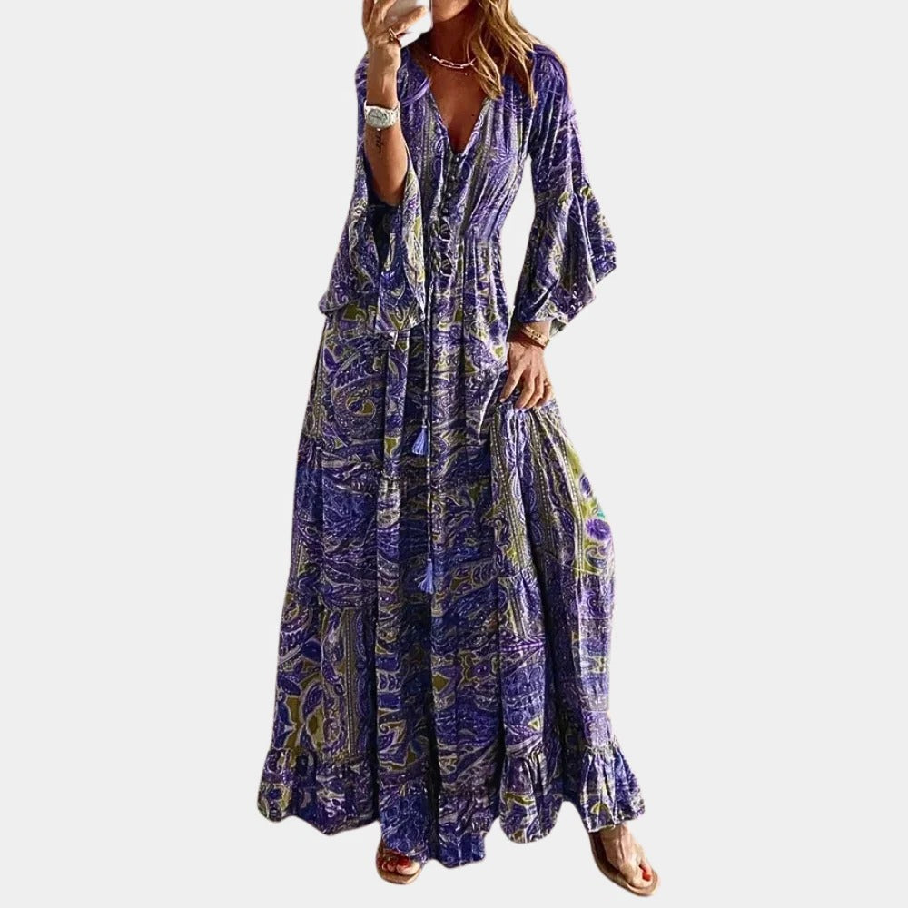 Belro bohemian long dress for women featuring flowing fabric, intricate patterns, and a relaxed, stylish fit.