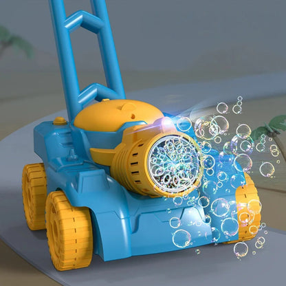 Belro Bubble Lawn Mower Toy for kids, outdoor toy with colorful plastic design, realistic mower features, and safety handles.