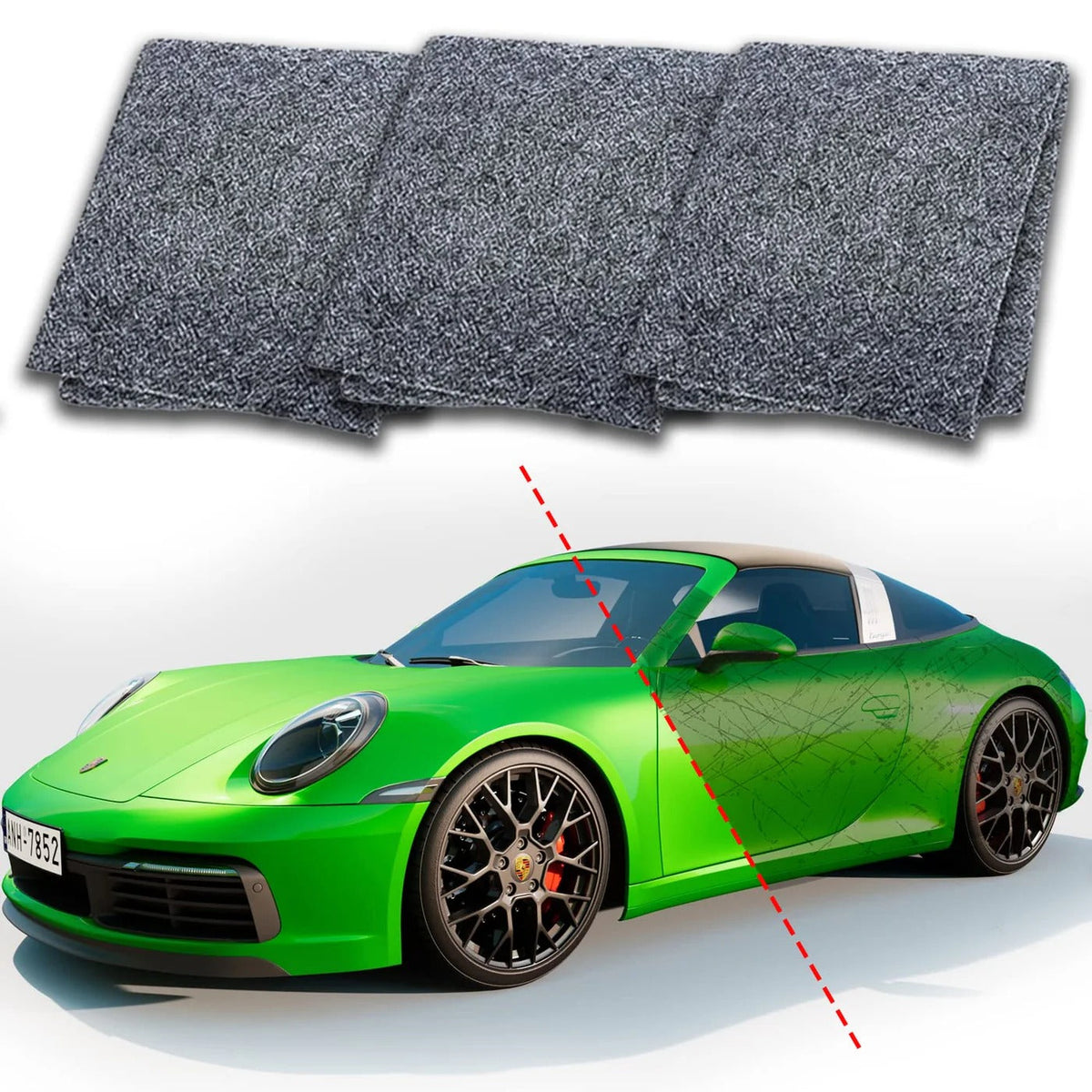 Belro car scratch remover cloth shown with textured fabric and cleaning surface for vehicle scratch repair.