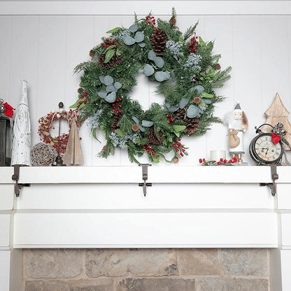 Belro Christmas stocking holders for mantle, decorative garland-style hosiery hooks to display stockings on the fireplace mantel.