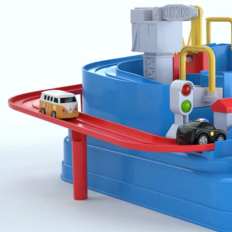 Children’s Belro mechanical vehicle track game with colorful cars and track pieces, perfect for kids' automotive play and fun.