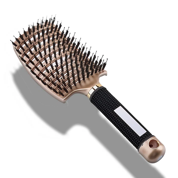 Belro Miracle Hair Detangler bottle with a sleek design, demonstrating effortless knot removal for smooth, shiny hair in a beauty setting.