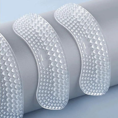 Belro silicone heel grips for footwear, showing soft, clear silicone pads designed to prevent heel slipping and improve fit.