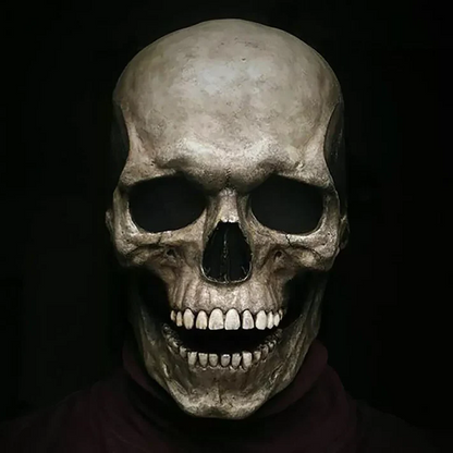 Belro movable jaw realistic full head skeleton mask, human skull costume for Halloween party, detailed bone design and expressive features