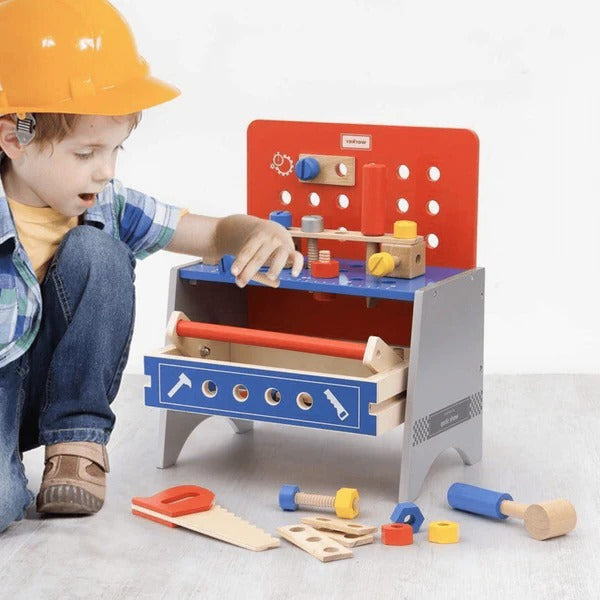Belro kids pretend play work tool bench toy with realistic tools and hardware for imaginative children's play.