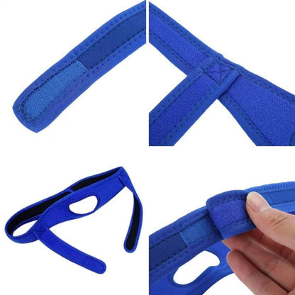 Belro full head chin strap for snoring relief and sleep apnea support, shown in a comfortable, adjustable design for night use.