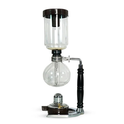 Belro Japanese Syphon Coffee Maker with glass and metal components for brewing coffee, featured in a home kitchen setting.