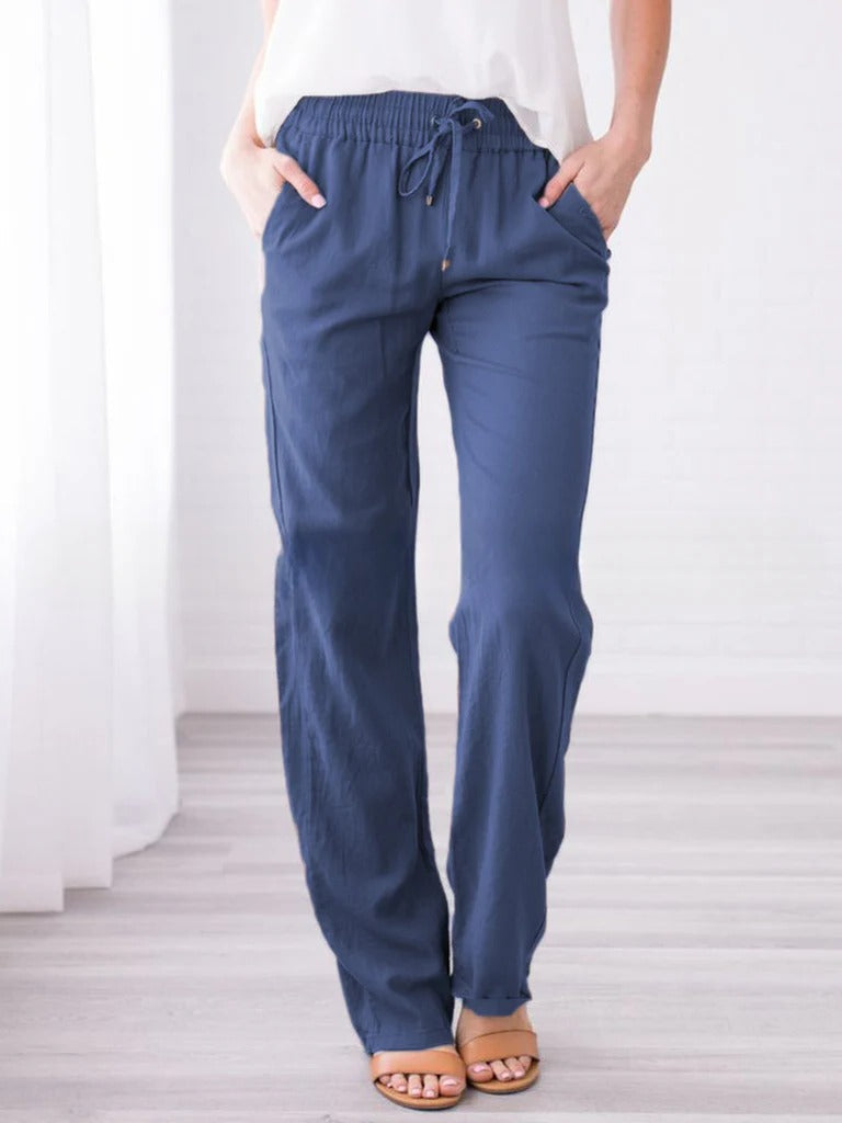 Belro summer trousers, lightweight and casual, shown in a relaxed fit with a comfortable waistband and stylish design.