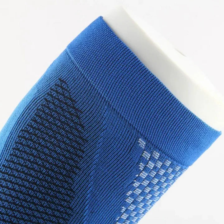 Belro high compression socks shown on a person’s legs, designed for improved circulation and support in clothing and sock styles.