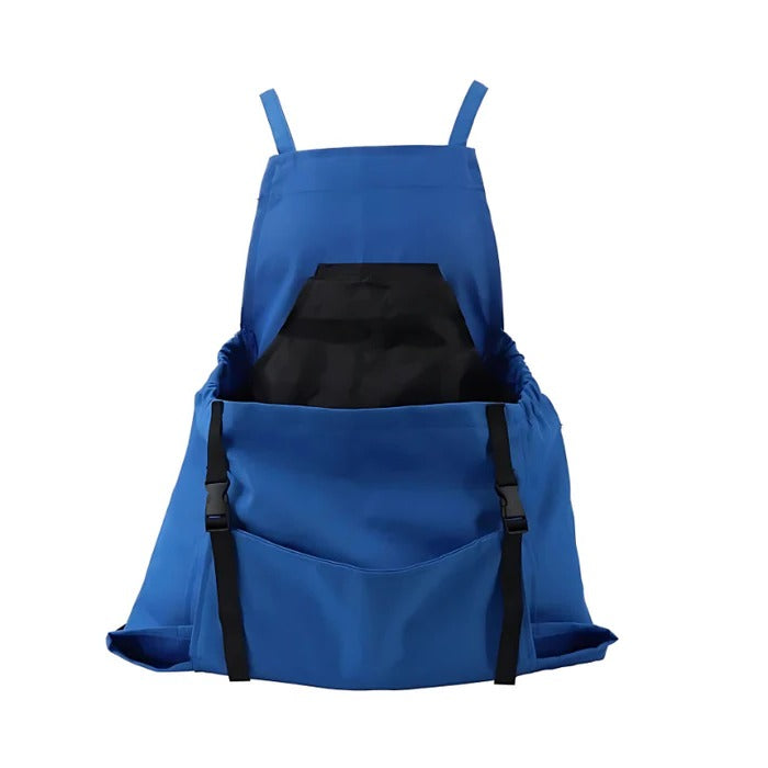 Belro durable harvesting apron with drop-release pouch, outdoor gardening apron featuring adjustable straps and sturdy fabric.