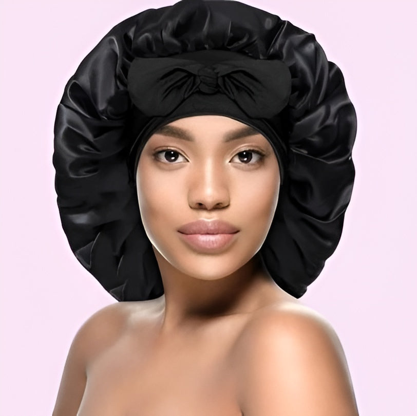 Belro All-Night Silk Bonnet for hair protection, soft silk fabric with adjustable ties, ideal for overnight hair care.