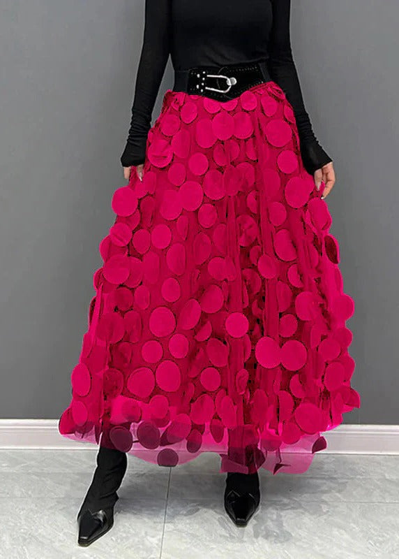 Belro chic polka dot and tulle patchwork skirt, stylish clothing with layered fabric and playful design.