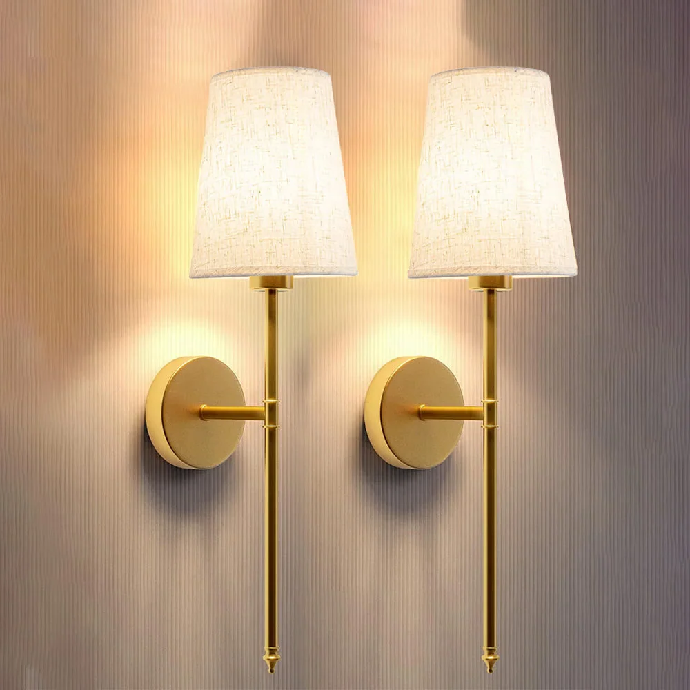 Pair of Belro wireless fabric wall lights with built-in bulbs, designed for outdoor home and garden illumination.