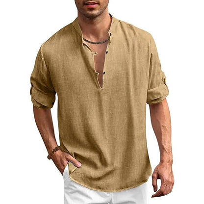 Belro men's stylish shirt showing a casual fit with a button-down collar and long sleeves, made from soft, comfortable fabric.