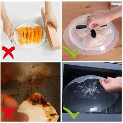 Belro magnetic microwave splatter cover on a kitchen countertop, designed to prevent messes during microwave use.