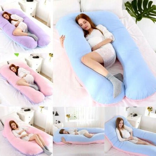Belro full support body pillow designed for pregnancy and back pain relief, showing ergonomic shape and soft fabric.