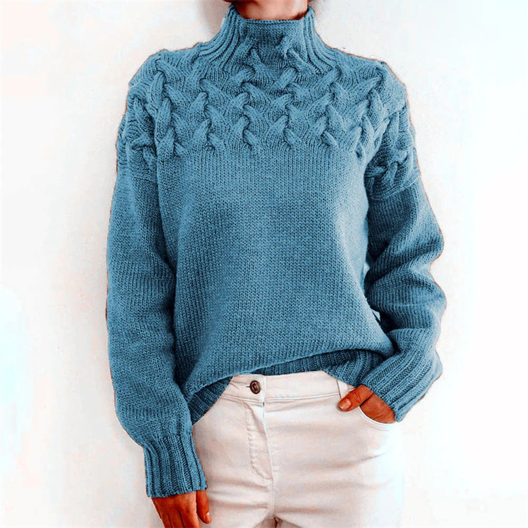 Belro women's knitted turtleneck sweater in cozy, ribbed fabric, featuring a fitted design and long sleeves.