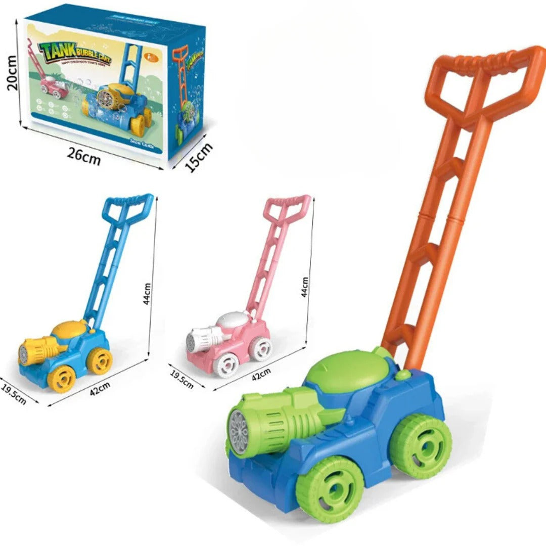 Belro Bubble Lawn Mower Toy for kids, colorful outdoor toy with realistic design, suitable for outdoor play and imaginative fun.
