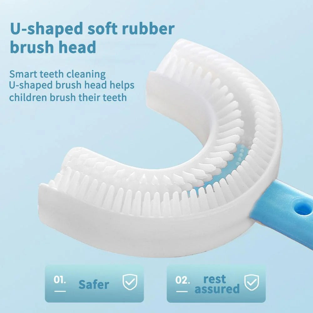 Belro toddler's U-shape toothbrush with soft bristles designed for gentle oral cleaning in a colorful, child-friendly design