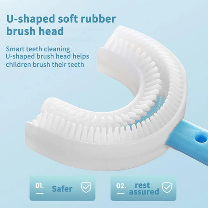 Belro toddler's U-shape toothbrush with soft bristles designed for gentle oral cleaning in a colorful, child-friendly design