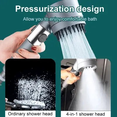 Belro high pressure showerhead with chrome finish, showcasing water spray pattern and adjustable settings in a bathroom setting.